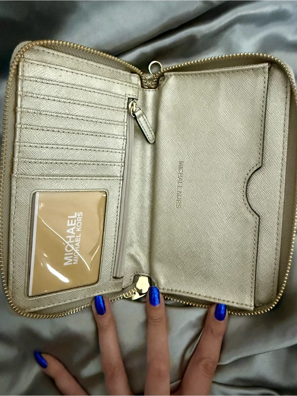 Michael Kors Gold Glitter Zip Card Holder Wallet
